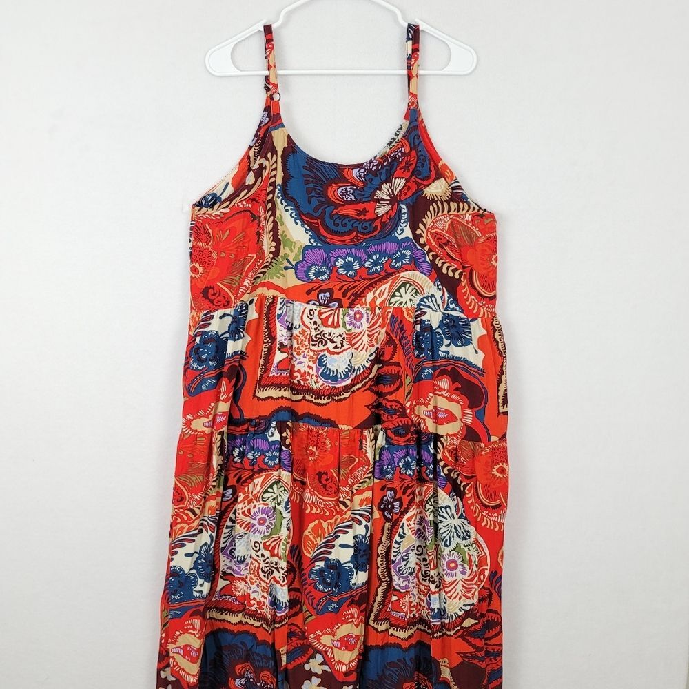 Floral Paisley Sundress 2X Adjustable Strap Tiered Dress w/ Pockets 100% Cotton